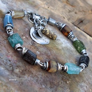 SZKŁO AFGAŃSKI,BURSZTYN... - bransoletka 012