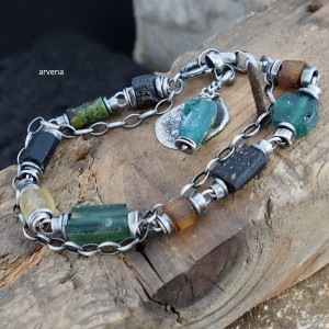 SZKŁO AFGAŃSKI,BURSZTYN... - bransoletka 013