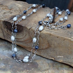 Perły,szafiry - naszyjnik