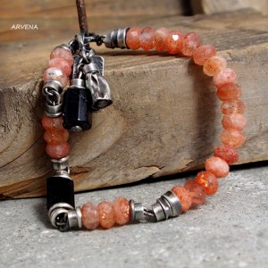 Kamień słoneczny & onyks - bransoletka 03