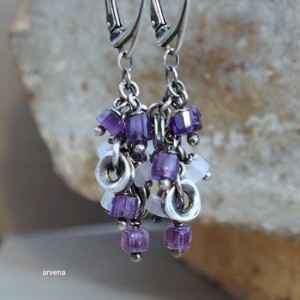 Ametyst, kamień księżycowy - kolczyki