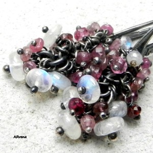 Kamień księżycowy,turmaliny - kolczyki