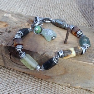 Bursztyn,szkło afgańskie...- bransoletka 014