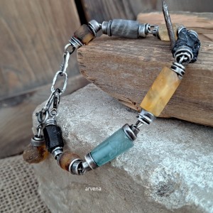 Bursztyn,szkło afgańskie - bransoletka 014