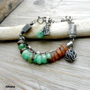 chryzopraz,bursztyn - bransoletka