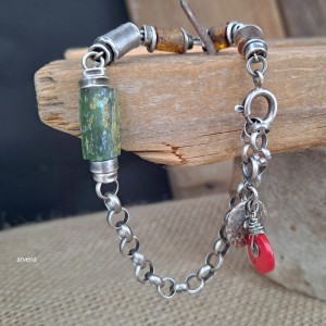 Bursztyn,szkło afgańskie... - bransoletka 016