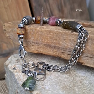 Szkło afgańskie,bursztyn... - bransoletka