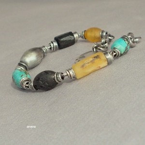 Bursztyn,turkus - bransoletka 015