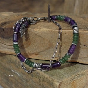 Nefryt, ametyst - bransoletka