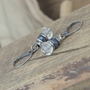 Kryształ górski,szafir - kolczyki 01