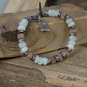 Bursztyn,akwamaryn UNISEX - bransoletka 014