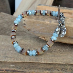 Bursztyn,akwamaryn UNISEX - bransoletka 015