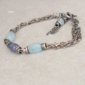 Szafir, akwamaryn x 3 - bransoletka 