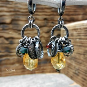 Cytryn, szkło afgańskie - kolczyki