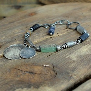 Szkło antyczne,szafir...UNISEX bransoletka