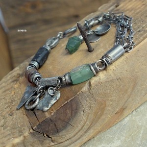 Szkło antyczne,bursztyn...UNISEX bransoletka