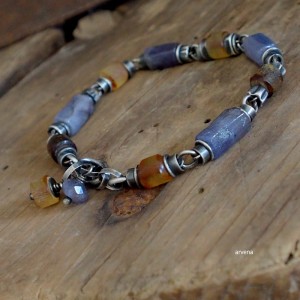 Tanzanit, bursztyn - bransoletka