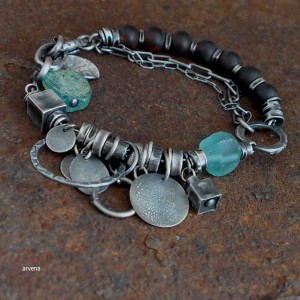 Bursztyn,szkło afgańskie... - bransoletka 018