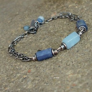 Kyanit,akwamaryn x 3 - bransoletka
