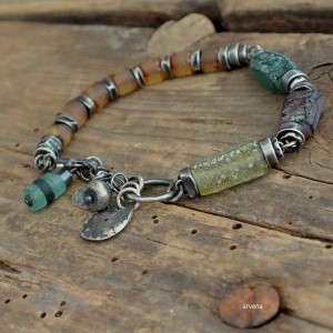 Bursztyn,szkło afgańskie... - bransoletka 020