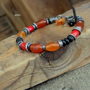 Karneol,onyks... UNISEX  - bransoletka 01