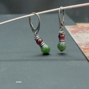 Bursztyn & granat - kolczyki