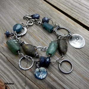 Bursztyn, szkło afgańskie - bransoletka