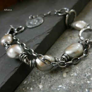 P1 - brązowo-szara perła - bransoletka