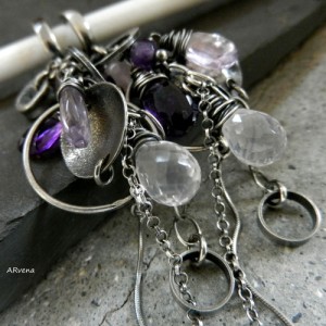 Kwarc różowy, ametyst - kolczyki II