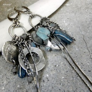 Szkło afgańskie, akwamaryn - kolczyki