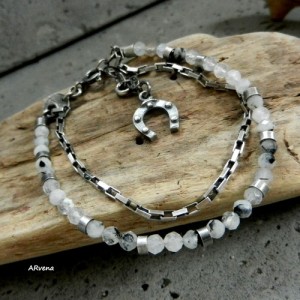 KAMIEŃ KSIĘŻYCOWY Z CZARNYM TURMALINEM - bransoletka 1