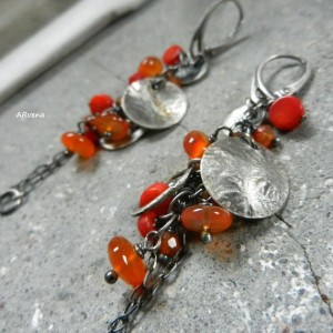 Karneol & koral - kolczyki