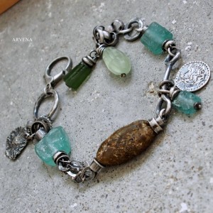 BURSZTYN, SZKŁO AFGAŃSKIE - bransoletka