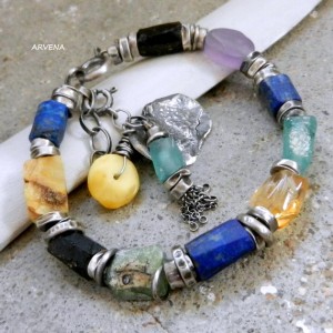 Szkło afgańskie,turmalin... - bransoletka