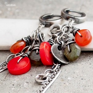 Karneol,grossular,koral - kolczyki 01