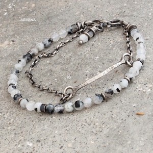 KAMIEŃ KSIĘŻYCOWY  Z TURMALINEM - bransoletka 02