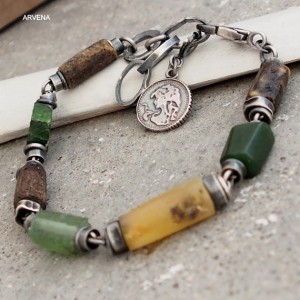 Szkło afgańskie, bursztyn... - bransoletka 09